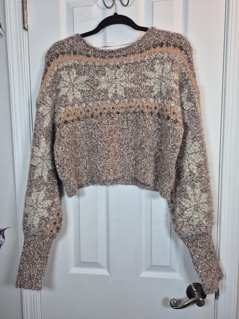 Free People Snowflake Pullover Sweater Medium Gingerbread Boho Fair Isle Crop